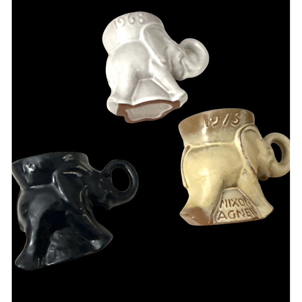 Vintage Frankoma Elephant Political Mugs 1968 1973 Nixon 1985 Reagan Bush Set